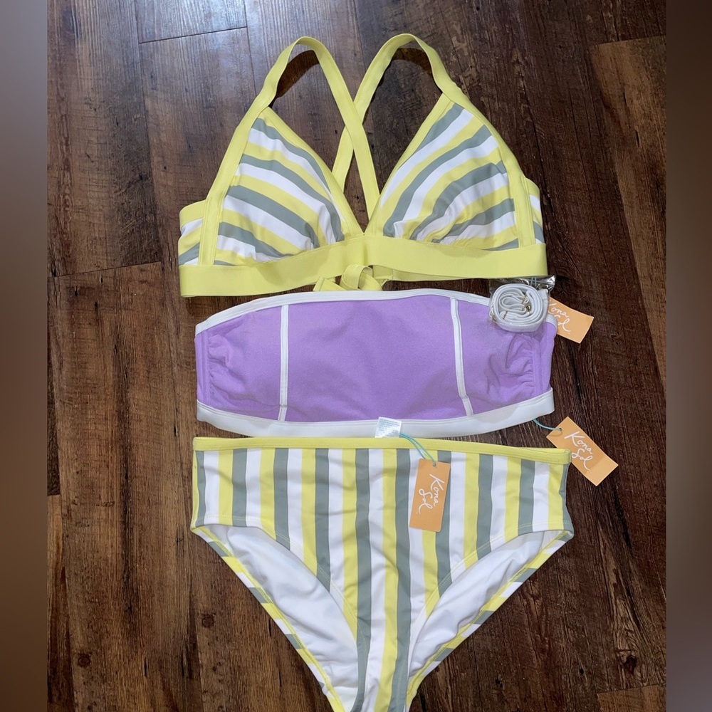 NEW W TAGS! Kona Sol plus size yellow stripped bikini +bonus top!